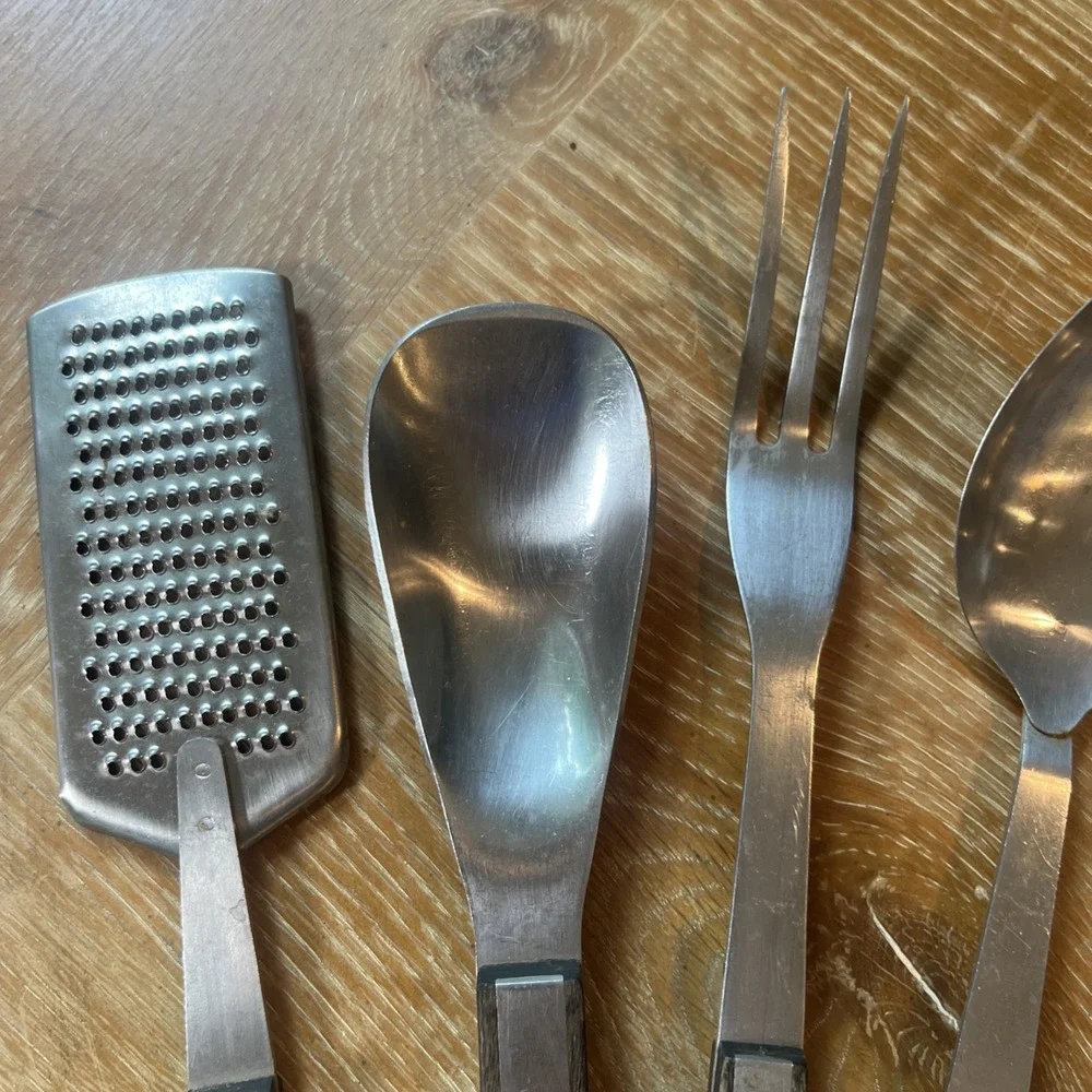 Vintage Vernco Stainless Steel Wood Handle Kitchen Utensils Lot of 5